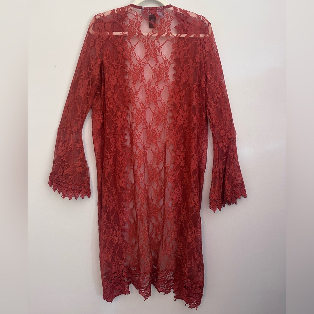 Polly & Esther Womens Rust Lace Kimono Bell Sleeve Size M Festival Bohemian